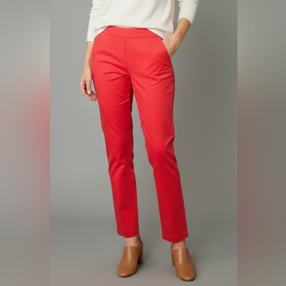 Martha Stewart Women's Coral Red/Dark Pink Slim-Fit Semi-Stretchy Pants, Size 4